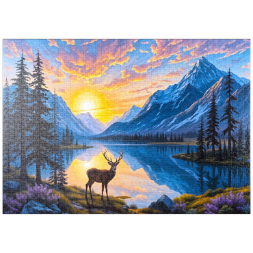 Darstellung des Puzzle Motivs puzzleplate Deer at Sunset 1000 Puzzle