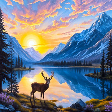Darstellung des Puzzle Motivs Deer at Sunset 100 Puzzle 3D Modell