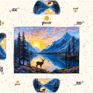 Darstellung des Puzzle Motivs Deer at Sunset 200 Puzzle Schachtel 3D Modell