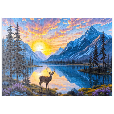 Darstellung des Puzzle Motivs puzzleplate Deer at Sunset 500 Puzzle