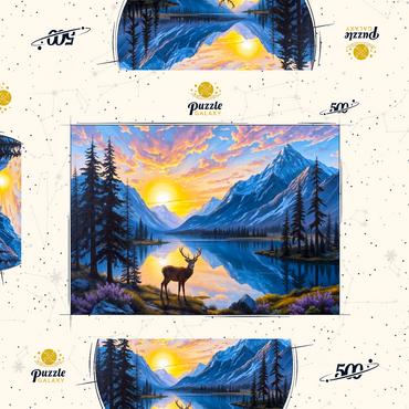 Darstellung des Puzzle Motivs Deer at Sunset 500 Puzzle Schachtel 3D Modell