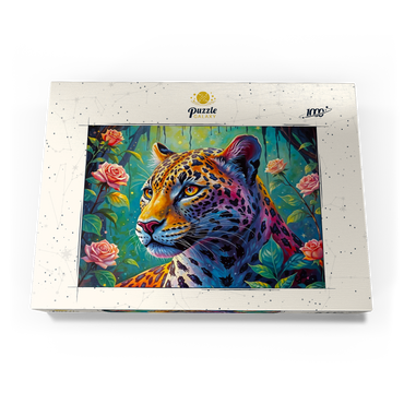 Darstellung des Puzzle Motivs Jungle Roses Jaguar 1000 Puzzle Schachtel Ansicht3