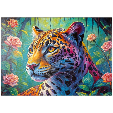 Darstellung des Puzzle Motivs puzzleplate Jungle Roses Jaguar 1000 Puzzle