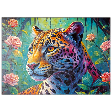 Darstellung des Puzzle Motivs puzzleplate Jungle Roses Jaguar 100 Puzzle