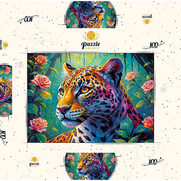 Darstellung des Puzzle Motivs Jungle Roses Jaguar 100 Puzzle Schachtel 3D Modell