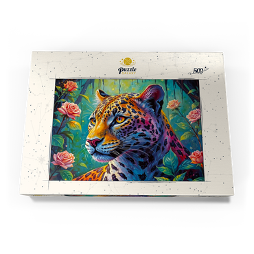 Darstellung des Puzzle Motivs Jungle Roses Jaguar 500 Puzzle Schachtel Ansicht3