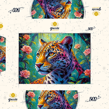 Darstellung des Puzzle Motivs Jungle Roses Jaguar 500 Puzzle Schachtel 3D Modell