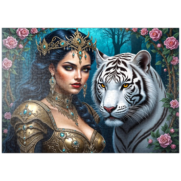 Darstellung des Puzzle Motivs puzzleplate Warrior Queen with White Tiger 1000 Puzzle