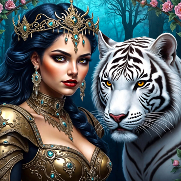 Darstellung des Puzzle Motivs Warrior Queen with White Tiger 1000 Puzzle 3D Modell