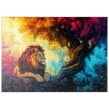 Darstellung des Puzzle Motivs puzzleplate Lion Under a Jungle Tree 100 Puzzle