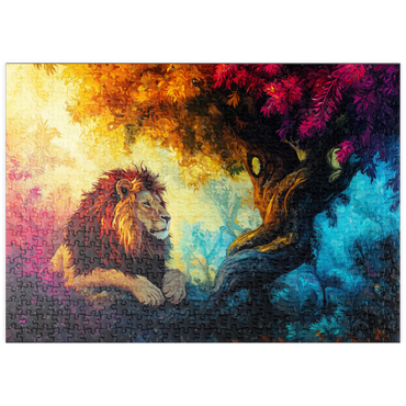 Darstellung des Puzzle Motivs puzzleplate Lion Under a Jungle Tree 500 Puzzle