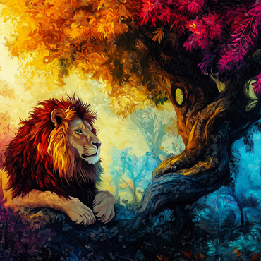 Darstellung des Puzzle Motivs Lion Under a Jungle Tree 500 Puzzle 3D Modell