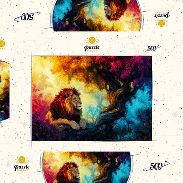 Darstellung des Puzzle Motivs Lion Under a Jungle Tree 500 Puzzle Schachtel 3D Modell