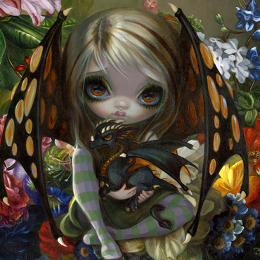 Darstellung des Puzzle Motivs Blumen-Drachenkopf - Jasmine Becket-Griffith 1000 Puzzle 3D Modell