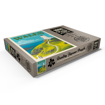 Darstellung des Puzzle Motivs Wales: Tŵr Mawr Lighthouse, Vintage Poster 1000 Puzzle Schachtel Ansicht1