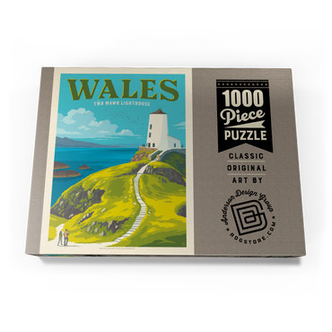 Darstellung des Puzzle Motivs Wales: Tŵr Mawr Lighthouse, Vintage Poster 1000 Puzzle Schachtel Ansicht3