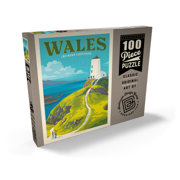 Darstellung des Puzzle Motivs Wales: Tŵr Mawr Lighthouse, Vintage Poster 100 Puzzle Schachtel Ansicht2