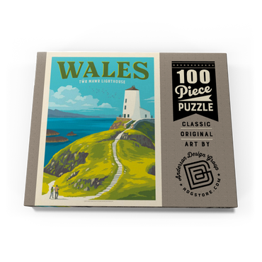 Darstellung des Puzzle Motivs Wales: Tŵr Mawr Lighthouse, Vintage Poster 100 Puzzle Schachtel Ansicht3