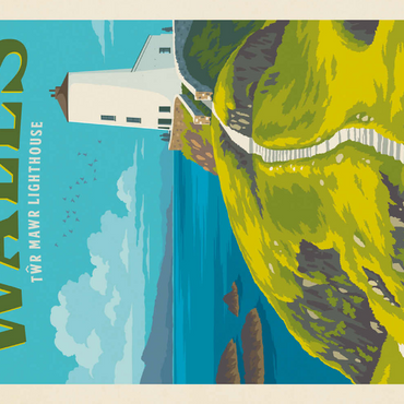 Darstellung des Puzzle Motivs Wales: Tŵr Mawr Lighthouse, Vintage Poster 100 Puzzle 3D Modell