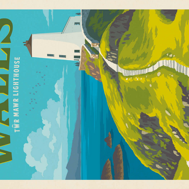 Darstellung des Puzzle Motivs Wales: Tŵr Mawr Lighthouse, Vintage Poster 200 Puzzle 3D Modell