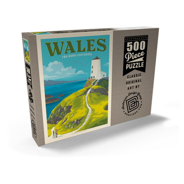 Darstellung des Puzzle Motivs Wales: Tŵr Mawr Lighthouse, Vintage Poster 500 Puzzle Schachtel Ansicht2