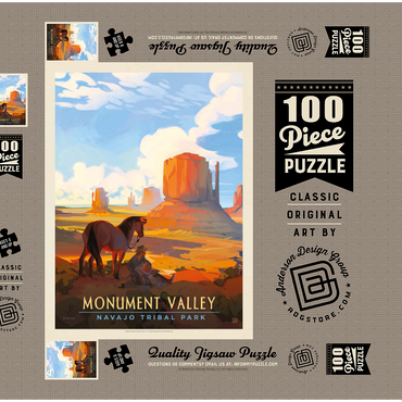 Darstellung des Puzzle Motivs Monument Valley Navajo Tribal Park: Magical Moment, Vintage Poster 100 Puzzle Schachtel 3D Modell