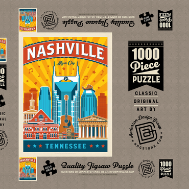 Darstellung des Puzzle Motivs Nashville Landmarks, Vintage Poster 1000 Puzzle Schachtel 3D Modell