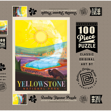 Darstellung des Puzzle Motivs Yellowstone National Park: Grand Prismatic Springs (Mod Design), Vintage Poster 100 Puzzle Schachtel 3D Modell