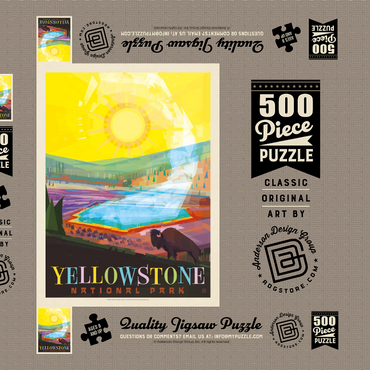 Darstellung des Puzzle Motivs Yellowstone National Park: Grand Prismatic Springs (Mod Design), Vintage Poster 500 Puzzle Schachtel 3D Modell