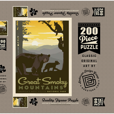 Darstellung des Puzzle Motivs Great Smoky Mountains National Park: Mama Bear & Cubs 200 Puzzle Schachtel 3D Modell