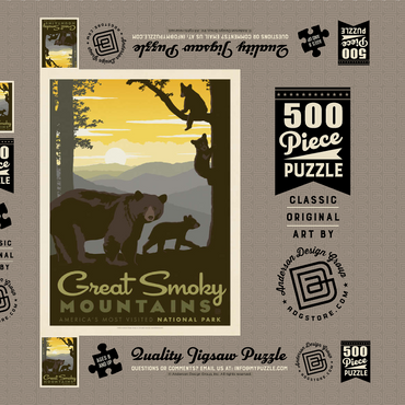 Darstellung des Puzzle Motivs Great Smoky Mountains National Park: Mama Bear & Cubs 500 Puzzle Schachtel 3D Modell