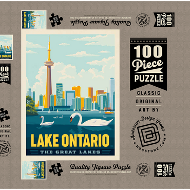 Darstellung des Puzzle Motivs Great Lakes: Lake Ontario, Vintage Poster 100 Puzzle Schachtel 3D Modell