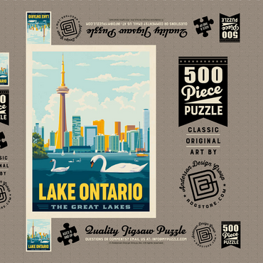 Darstellung des Puzzle Motivs Great Lakes: Lake Ontario, Vintage Poster 500 Puzzle Schachtel 3D Modell