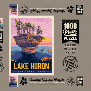 Darstellung des Puzzle Motivs Great Lakes: Lake Huron, Vintage Poster 1000 Puzzle Schachtel 3D Modell