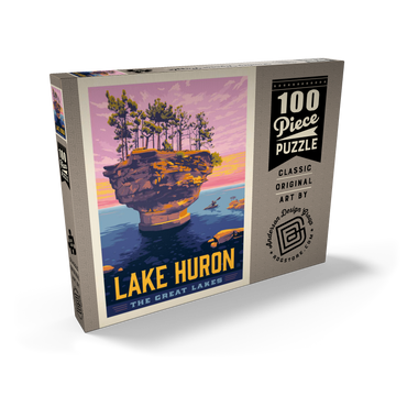 Darstellung des Puzzle Motivs Great Lakes: Lake Huron, Vintage Poster 100 Puzzle Schachtel Ansicht2