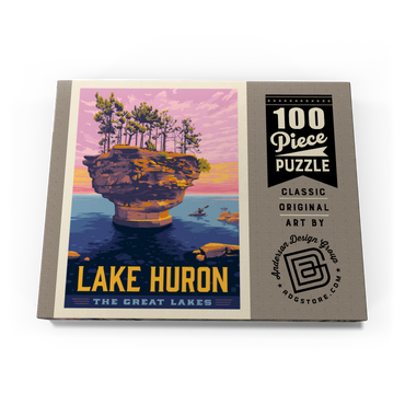 Darstellung des Puzzle Motivs Great Lakes: Lake Huron, Vintage Poster 100 Puzzle Schachtel Ansicht3