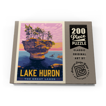 Darstellung des Puzzle Motivs Great Lakes: Lake Huron, Vintage Poster 200 Puzzle Schachtel Ansicht3
