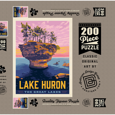 Darstellung des Puzzle Motivs Great Lakes: Lake Huron, Vintage Poster 200 Puzzle Schachtel 3D Modell