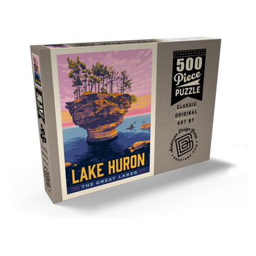 Darstellung des Puzzle Motivs Great Lakes: Lake Huron, Vintage Poster 500 Puzzle Schachtel Ansicht2