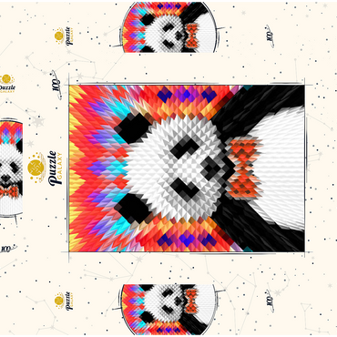 Darstellung des Puzzle Motivs Colorful Geometric Panda with Vibrant Pattern 100 Puzzle Schachtel 3D Modell