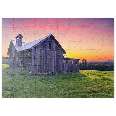 Darstellung des Puzzle Motivs puzzleplate Rustic Barn at Sunset – Tranquil Countryside Scene 100 Puzzle
