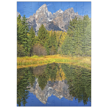 Darstellung des Puzzle Motivs puzzleplate Grand Teton National Park – Mountain Reflection in Autumn 100 Puzzle