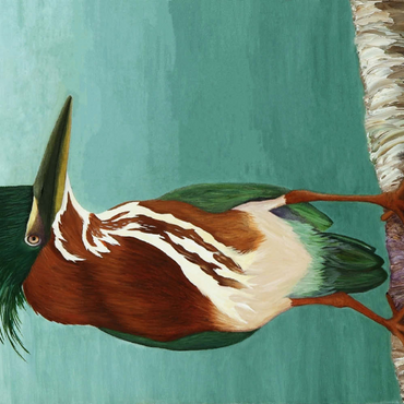 Darstellung des Puzzle Motivs Green Heron on Branch with Vibrant Plumage 100 Puzzle 3D Modell