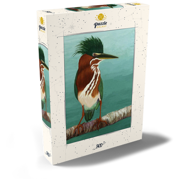 Darstellung des Puzzle Motivs Green Heron on Branch with Vibrant Plumage 500 Puzzle Schachtel Ansicht2