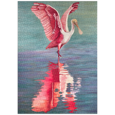 Darstellung des Puzzle Motivs puzzleplate Roseate Spoonbill with Reflective Water 1000 Puzzle
