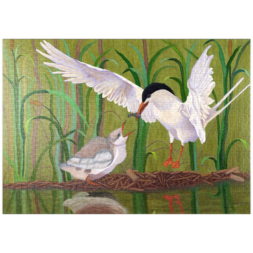 Darstellung des Puzzle Motivs puzzleplate Forster's Tern Feeding Chick in Wetlands 1000 Puzzle