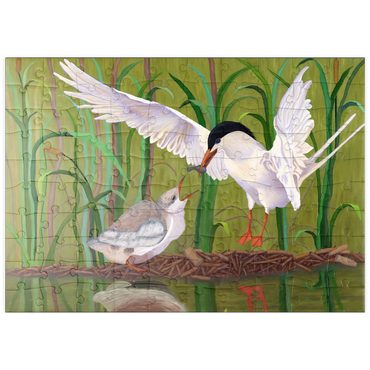 Darstellung des Puzzle Motivs puzzleplate Forster's Tern Feeding Chick in Wetlands 100 Puzzle
