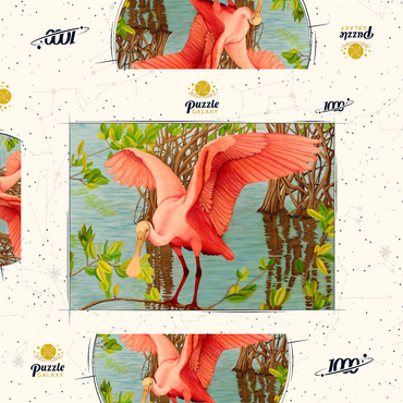Darstellung des Puzzle Motivs Roseate Spoonbill in Mangrove Habitat 1000 Puzzle Schachtel 3D Modell