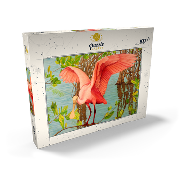 Darstellung des Puzzle Motivs Roseate Spoonbill in Mangrove Habitat 100 Puzzle Schachtel Ansicht2