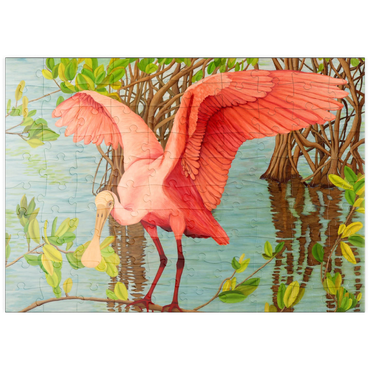 Darstellung des Puzzle Motivs puzzleplate Roseate Spoonbill in Mangrove Habitat 100 Puzzle